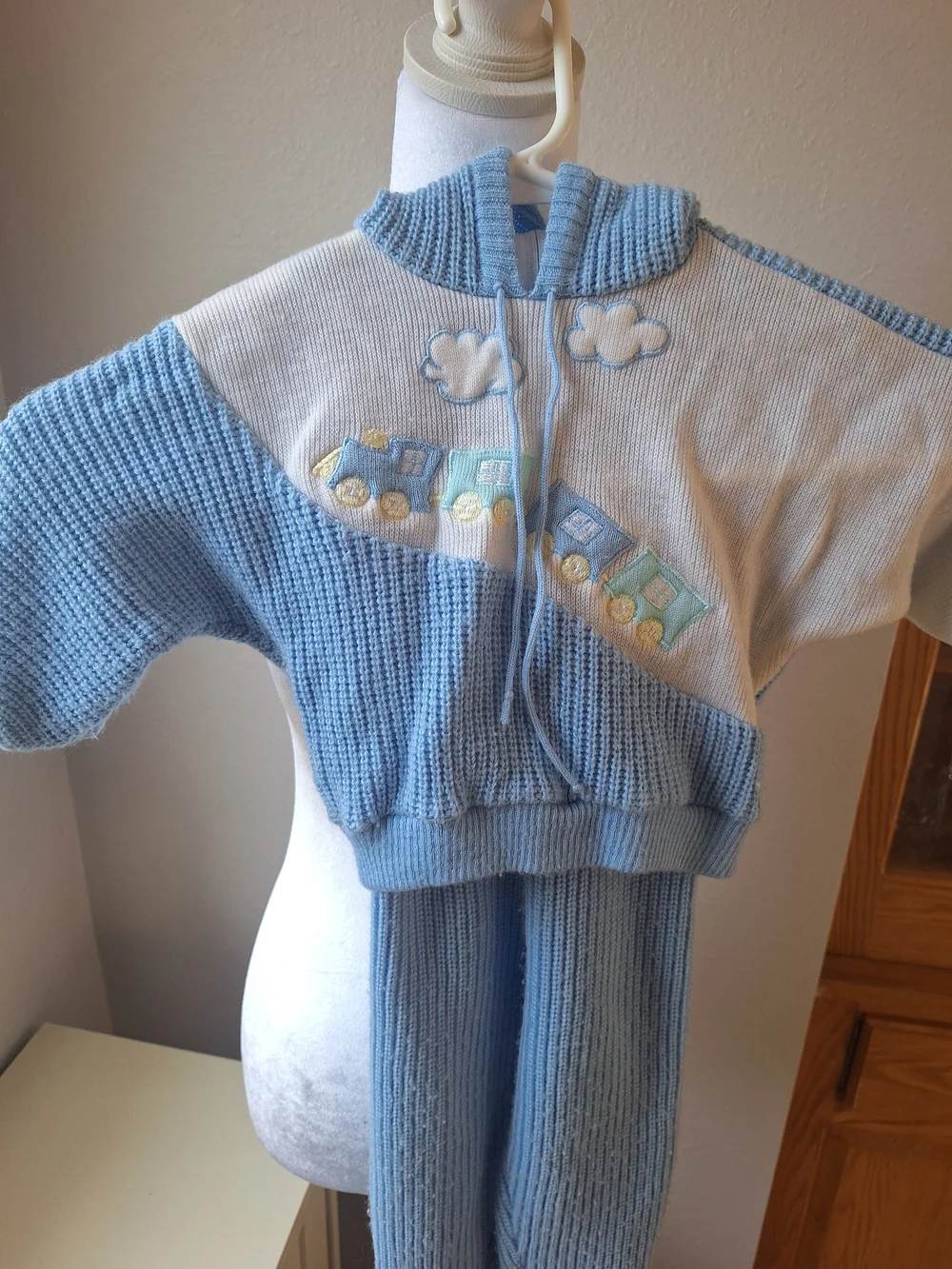 Carriage Boutique Blue and White Kids Matching Knit Set